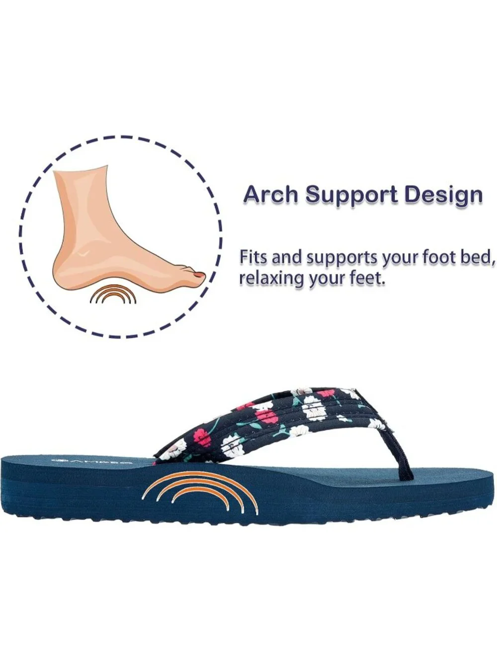 Women's Floral Blue Comfortable Flip Flops Summer Stylish Beach Thong Sandals